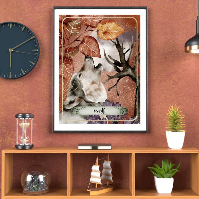 Watercolor Art Wolf Howling at Full Moon Nature  Poster (Creator Uploaded)