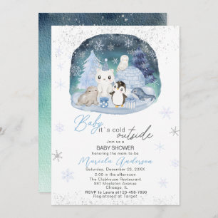 Watercolor Artic baby its cold outside Baby Shower Invitation