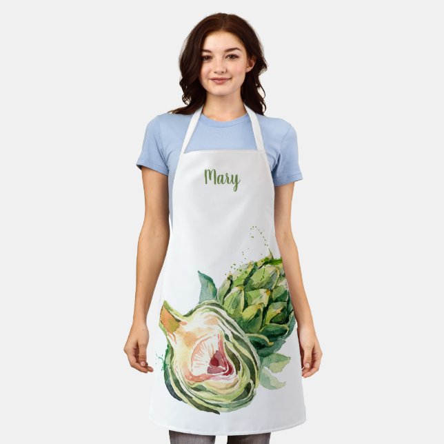 Watercolor Artichoke Customizable Apron (Worn)