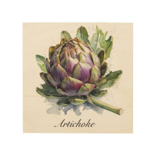 Watercolor Artichoke Farmhouse Kitchen Wood Wall Art