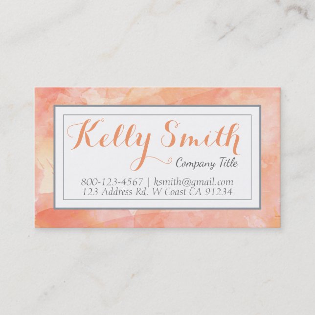 Watercolor Artist Modern Business, Orange Coral Business Card (Front)
