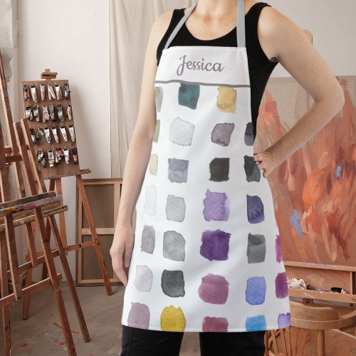 Watercolor Artist Name Monogram Apron