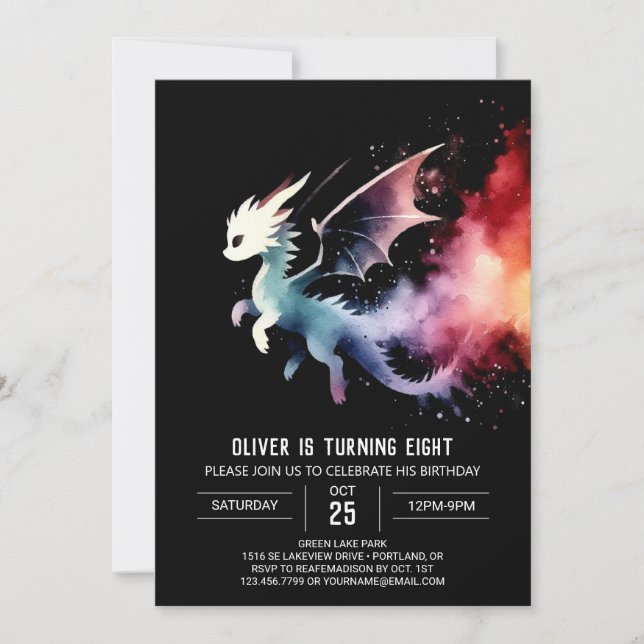 Watercolor Artistic Dragon Birthday Invitation (Front)