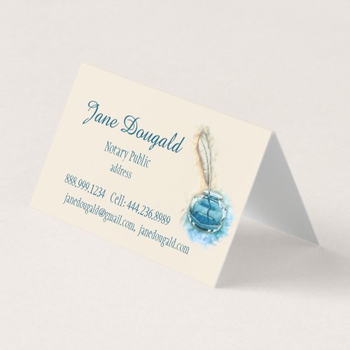 Watercolor Artistic  Feather Pen Classic Notary Bu Business Card