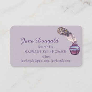 Watercolor Artistic Feather Pen Classic Notary Bus Business Card by countrymousestudio at Zazzle