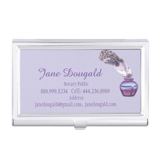 Watercolor Artistic Feather Pen Classic Notary   Business Card Case (Front)