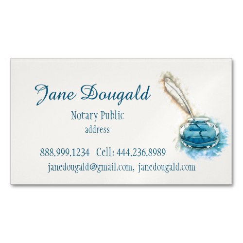 Watercolor Artistic  Feather Pen Classic Notary Business Card Magnet