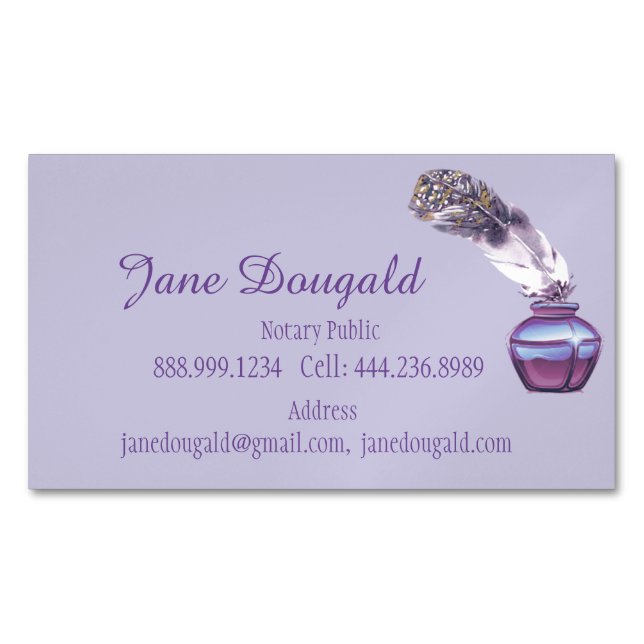 Watercolor Artistic Feather Pen Classic Notary  Business Card Magnet (Front)