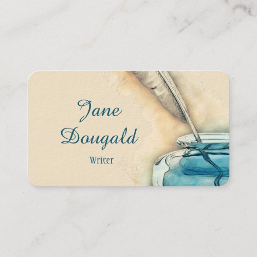 Watercolor Artistic  Feather Pen Classic Writers Business Card
