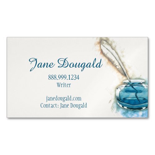 Watercolor Artistic  Feather Pen Classic Writers  Business Card Magnet
