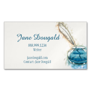 Watercolor Artistic Feather Pen Classic Writer's Business Card Magnet