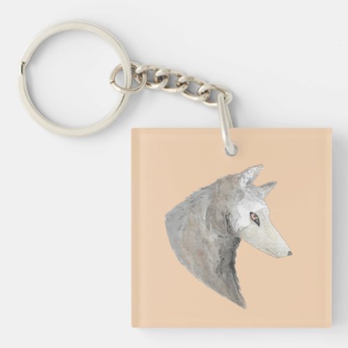 Watercolor Artistic Gray Wolf Keychain