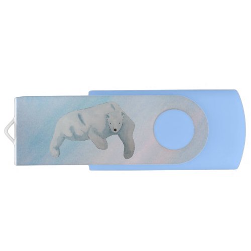 Watercolor Artistic Swimming Polar Bear Flash Drive