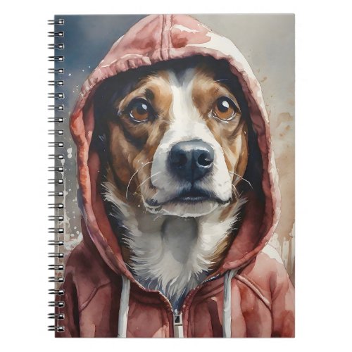 Watercolor Artwork Brown and White Dog in Hoodie  Notebook