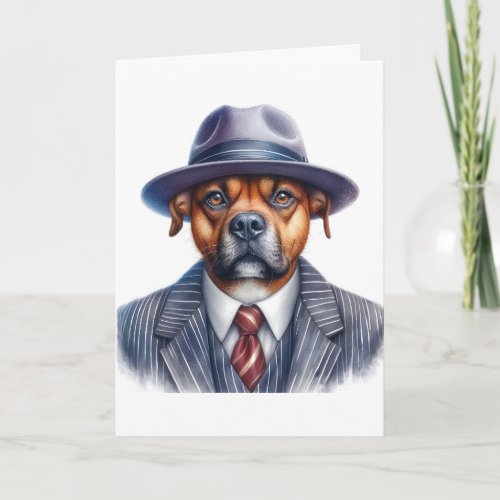 Watercolor Artwork Brown Dog Gangster Suit Card