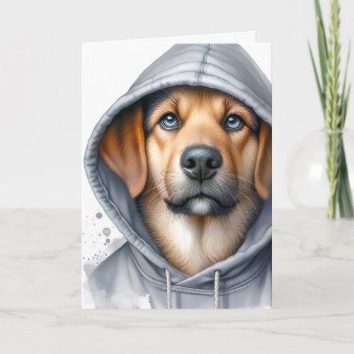 Watercolor Artwork Brown Dog in a Hoodie  Card