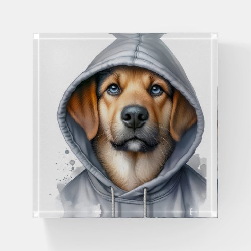 Watercolor Artwork Brown Dog in a Hoodie  Paperweight