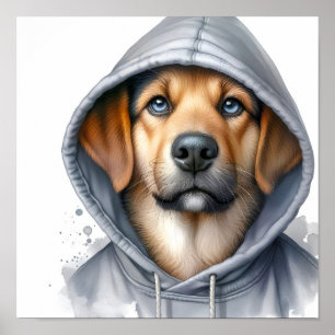 Watercolor Artwork Brown Dog in a Hoodie Poster