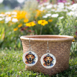 Watercolor Artwork Brown Dog in a Hoodie Splatter Earrings