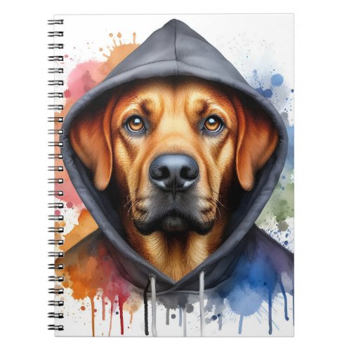 Watercolor Artwork Brown Dog in a Hoodie Splatter Notebook