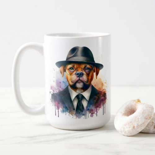 Watercolor Artwork Brown Dog in Suit Tie Splatter Coffee Mug