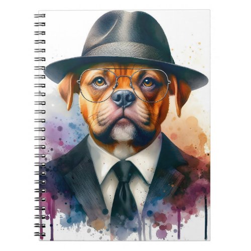 Watercolor Artwork Brown Dog in Suit Tie Splatter Notebook