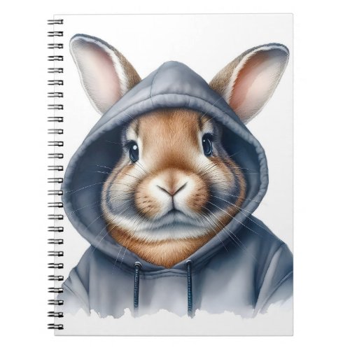 Watercolor Artwork Brown Rabbit in a Blue Hoodie  Notebook