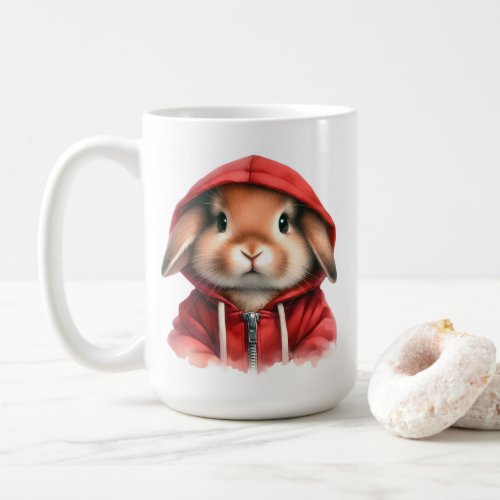 Watercolor Artwork Brown Rabbit in a Red Hoodie  Coffee Mug