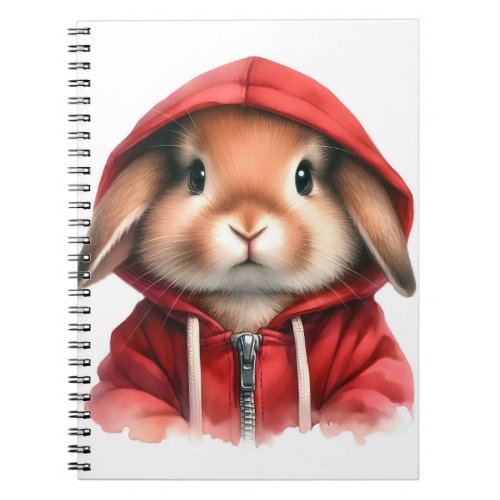 Watercolor Artwork Brown Rabbit in a Red Hoodie  Notebook