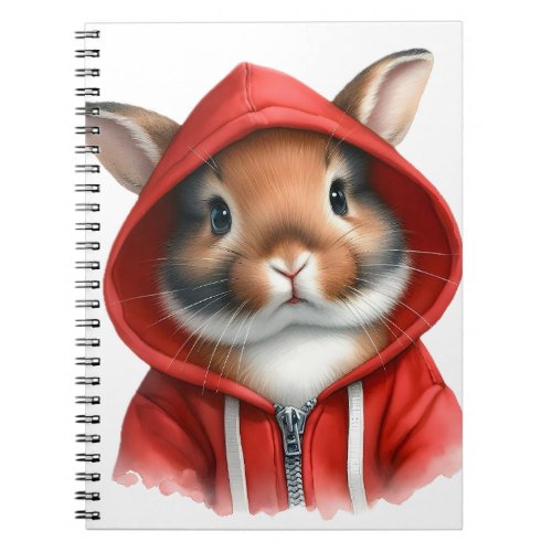 Watercolor Artwork Brown Rabbit in Red Hoodie  Notebook