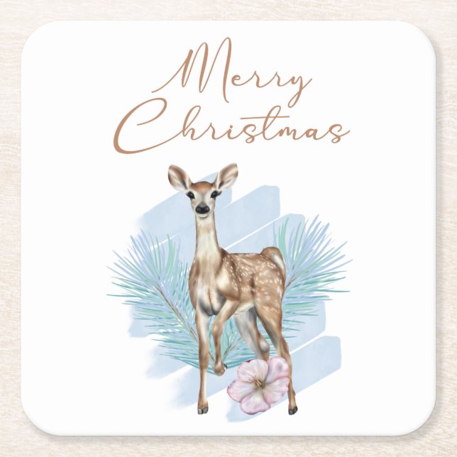 Watercolor Artwork Merry Christmas Paper Coaster (Front)