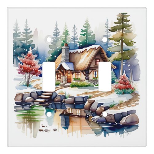 Watercolor Artwork of a Cottage in the Woods Light Switch Cover