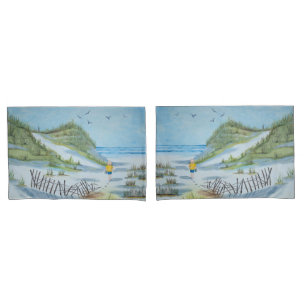 Watercolor Artwork Of Child On a Beach Pillow Case