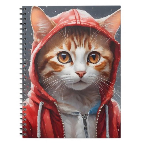 Watercolor Artwork Orange Tabby Cat in Red Hoodie  Notebook