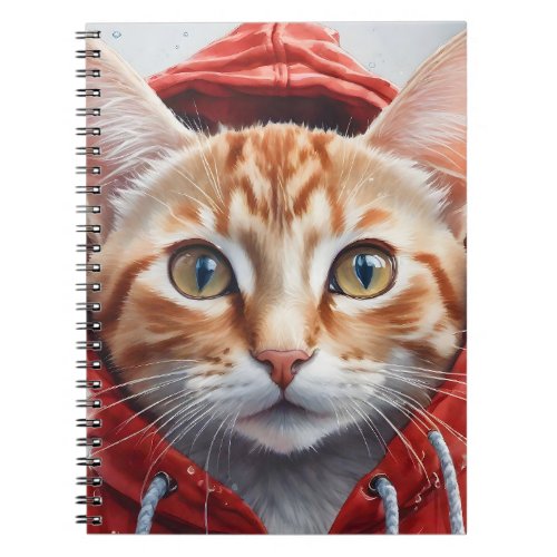 Watercolor Artwork Orange Tabby Cat in Red Hoodie  Notebook