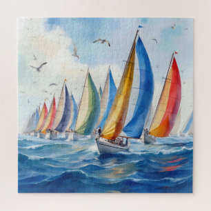 Watercolor Artwork Sailboat Regatta Jigsaw Puzzle