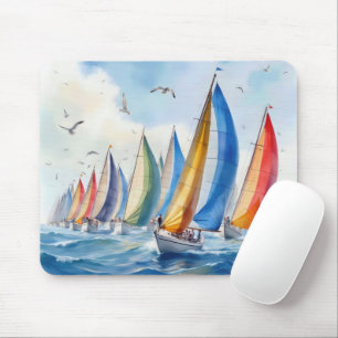 Watercolor Artwork Sailboat Regatta Mouse Pad