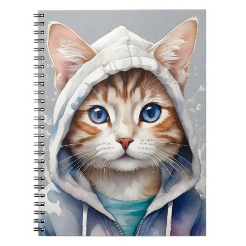 Watercolor Artwork Tabby Cat Tan Hoodie Splatter Notebook