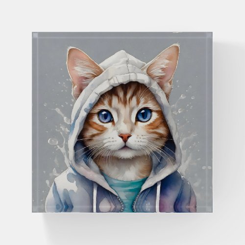 Watercolor Artwork Tabby Cat Tan Hoodie Splatter Paperweight