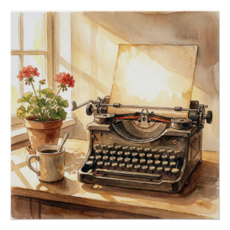 Watercolor Artwork Typewriter Poster