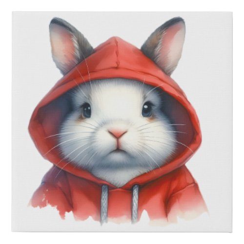 Watercolor Artwork White Rabbit in a Red Hoodie  Faux Canvas Print