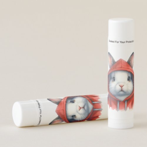 Watercolor Artwork White Rabbit in a Red Hoodie  Lip Balm