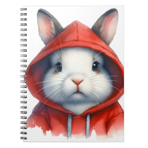 Watercolor Artwork White Rabbit in a Red Hoodie  Notebook