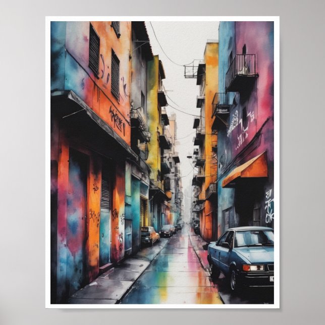 watercolor artworks urban graffiti street art poster (Front)