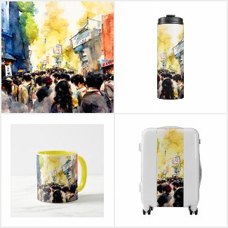 Watercolor Asian crowd CG painting