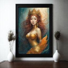 Watercolor Asian Mermaid Goddess Poster