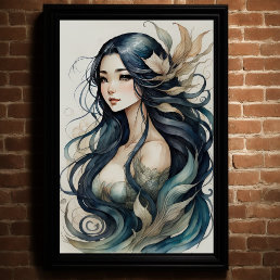 Watercolor Asian Mermaid Poster