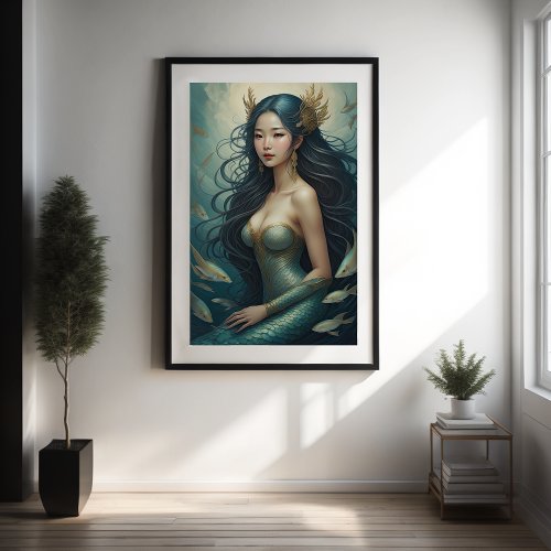 Watercolor Asian Mermaid Poster
