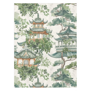 Watercolor Asian Pagoda in Verdant Landscape (10) Tablecloth