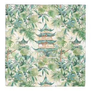 Watercolor Asian Pagoda in Verdant Landscape (12) Duvet Cover